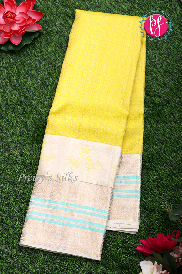 Pure Kanchipuram Silk Saree-LemonYellow-PF83492