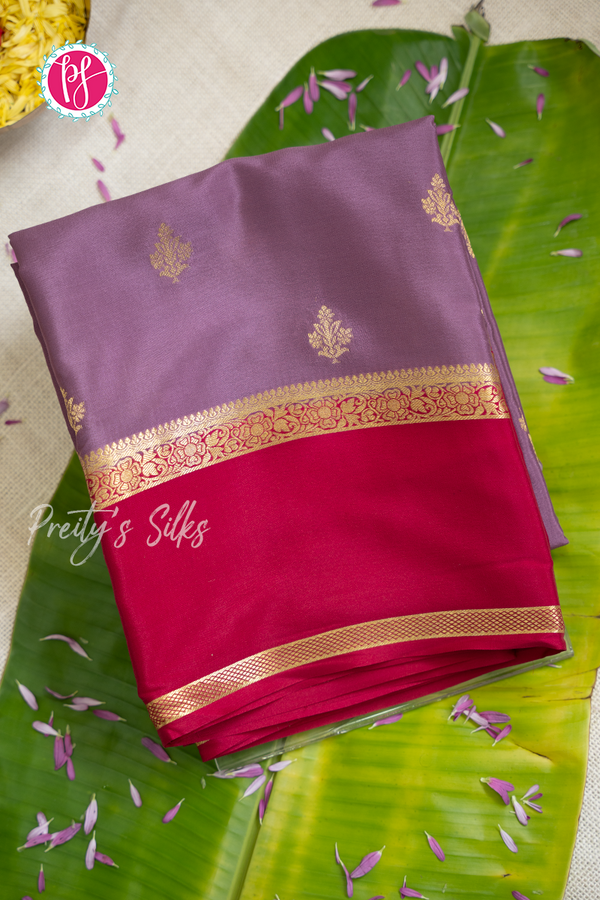 Pure Mysore Crepe Silk Saree- Steel Gray And Mejentapink-PA56316