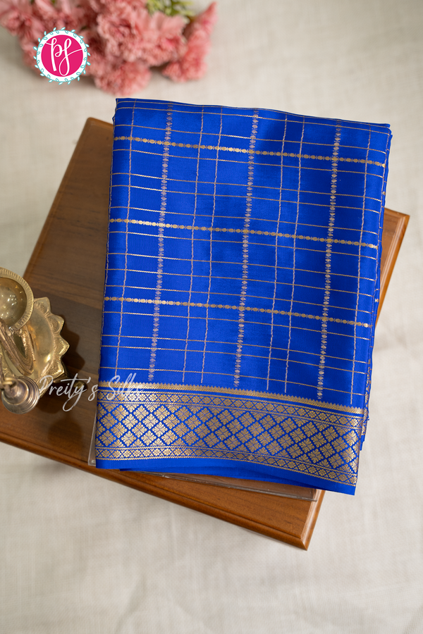 Pure Mysore Crepe Silk Saree-Royalblue- PA57163