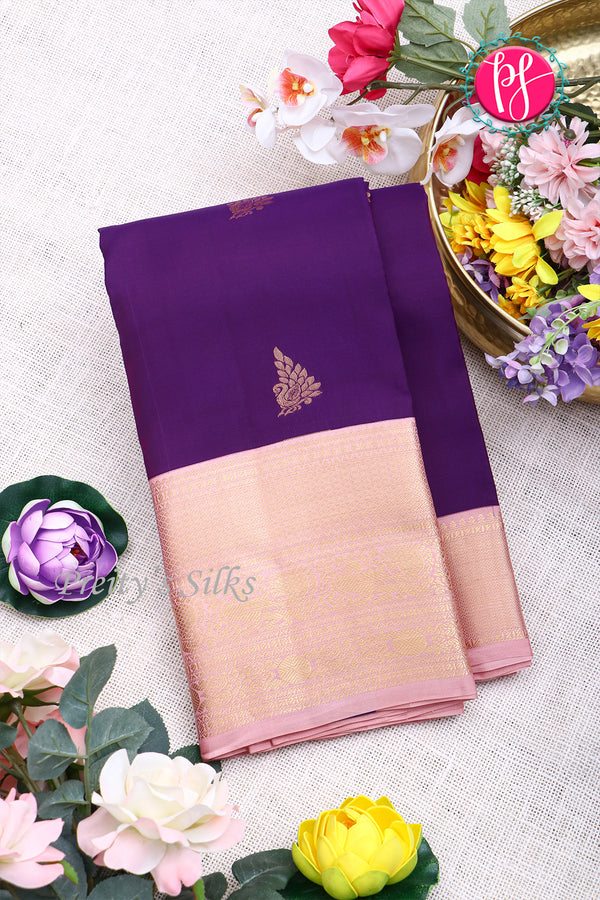 Half Pure Kanchipuram Silk Saree-Purple And Pink-PA25832