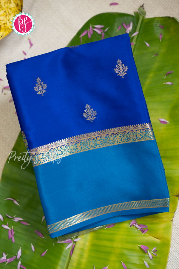 Pure Mysore Crepe Silk Saree-Royalblue And Tealblue- PA56316