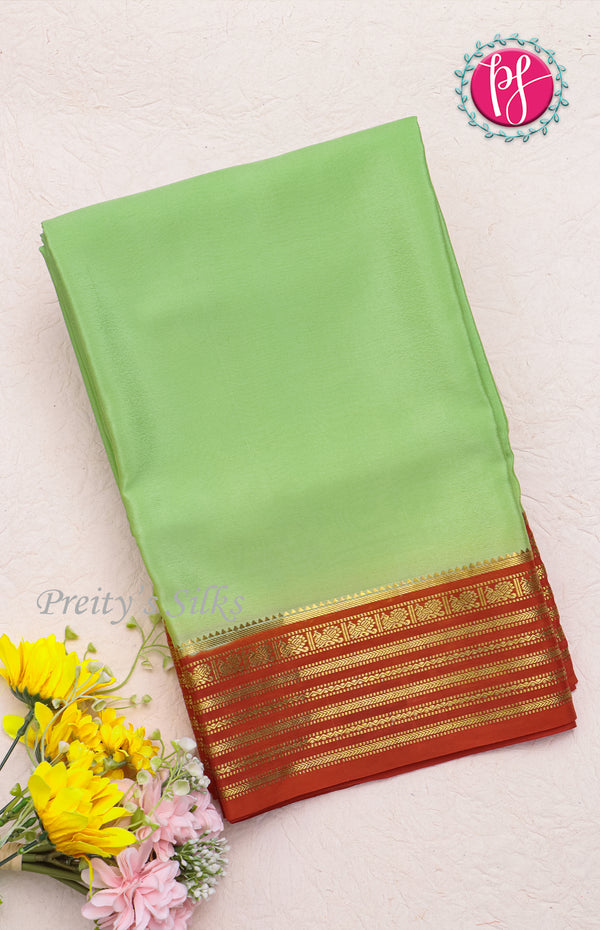Pure Mysore Crepe Silk Saree-Pistagreen And Red-PF66897