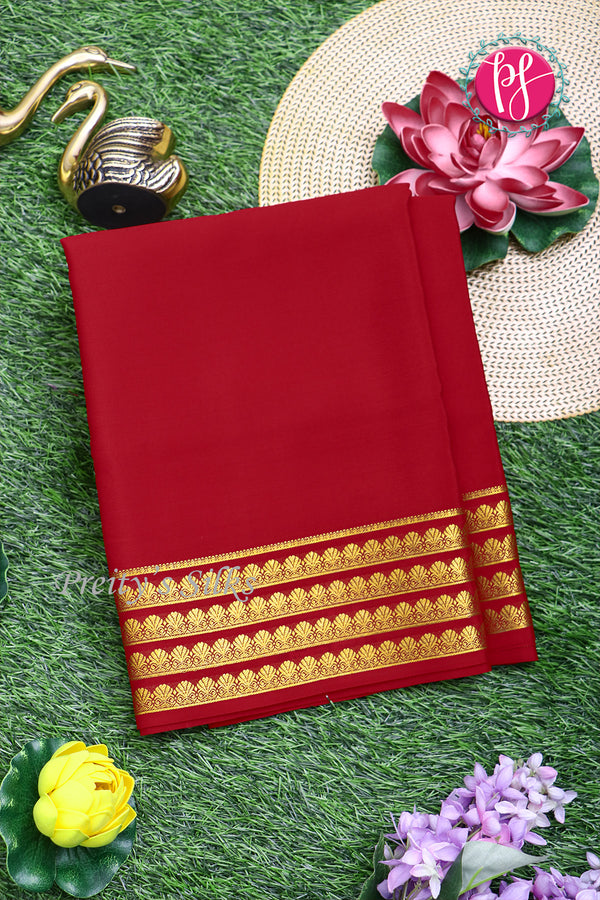 Pure Mysore Crepe Silk Saree-Red-PA19558