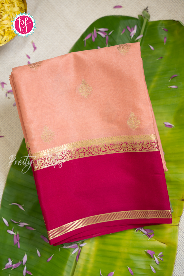 Pure Mysore Crepe Silk Saree-Peach And Crimpsonred-PA56316