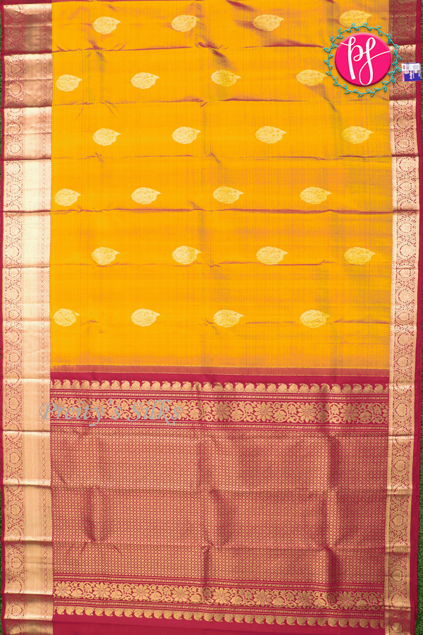 Pure Kanchipuram Silk Saree-Mustardyellow And Red-PA39422