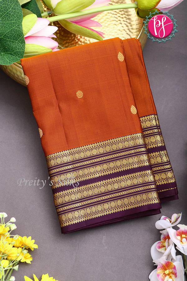 Pure Kanchipuram Silk Saree-Rust orange And DeepPurple-PA17564