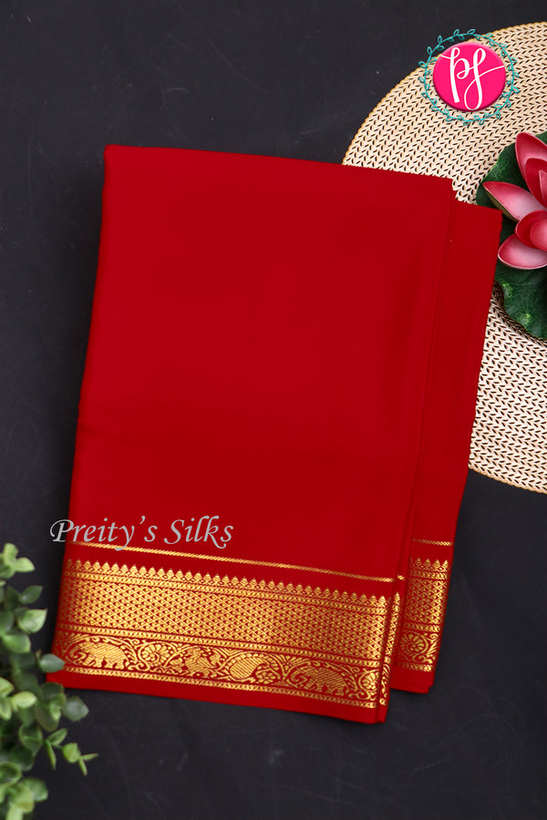 Pure Mysore Crepe Silk Saree-Red-PF20850