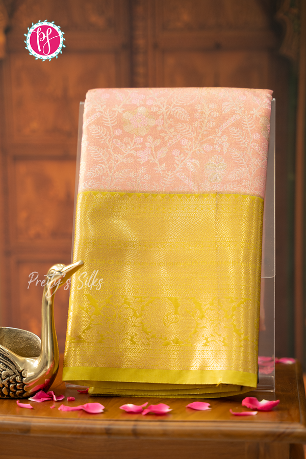 Semi Kanchipuram Silk Saree-Lightpink And Mehandigreen-PA57094