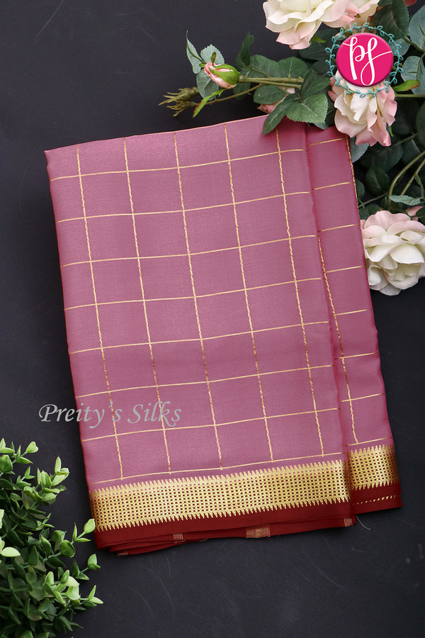 Pure Mysore Crepe Silk Saree -Onion pink And Maroon-PA09448
