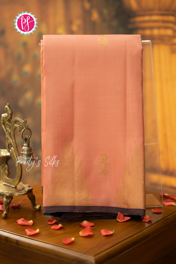 Pure Kanchipuram Silk Saree-Peach-PA57121