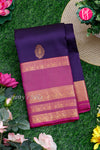 Half Pure Kanchipuram Silk Saree-Navyblue And Pink-PA24684