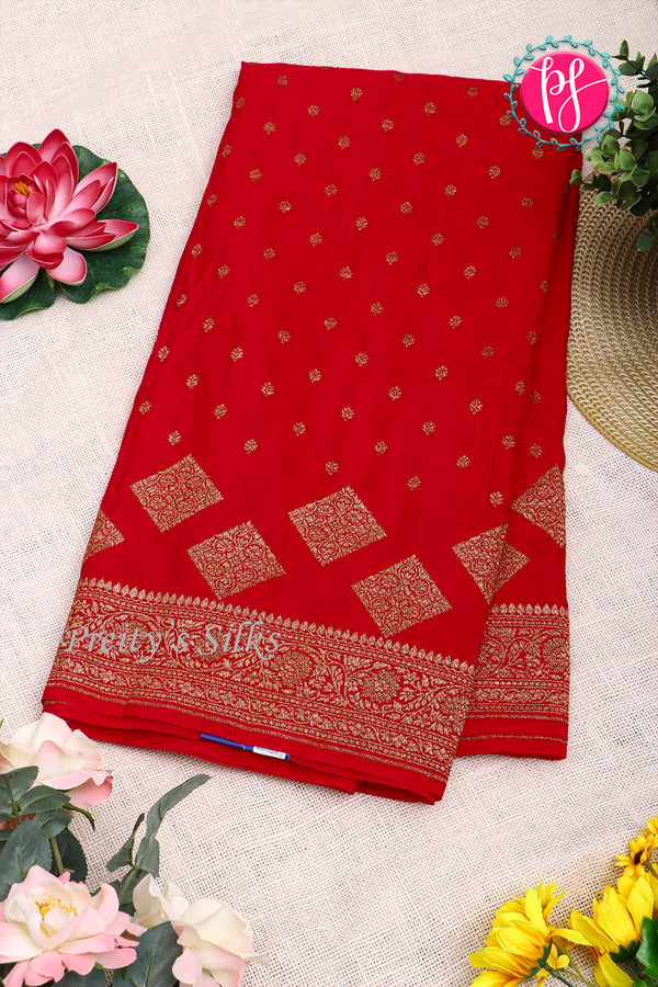 Pure Banarasi Crepe Silk Saree-Red-PA22100