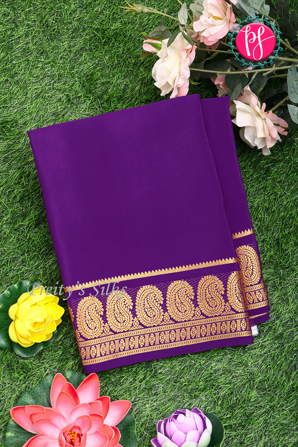 Pure Mysore Crepe Silk Saree-Deeppurple-PA20648