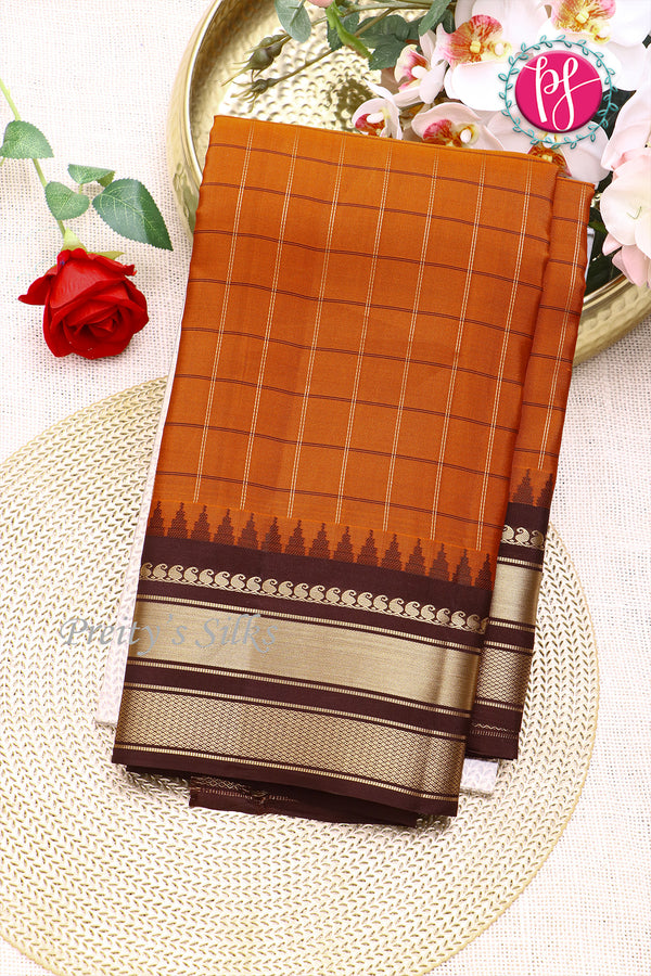 Half Pure Kanchipuram Silk Saree-Rustorange And Deepbrown-PF68660