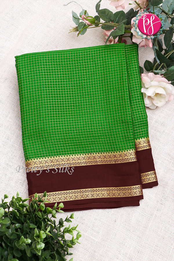 Pure Mysore Crepe Silk Saree -Green And Deepbrown-PF86048