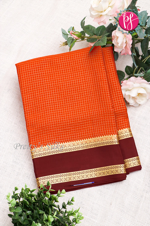 Pure Mysore Crepe Silk Saree -Rustorange And Maroon-PF86048