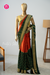 Pure Mysore Crepe Silk Saree-Half And Half pattern-Orange And Bottlegreen- PA56238