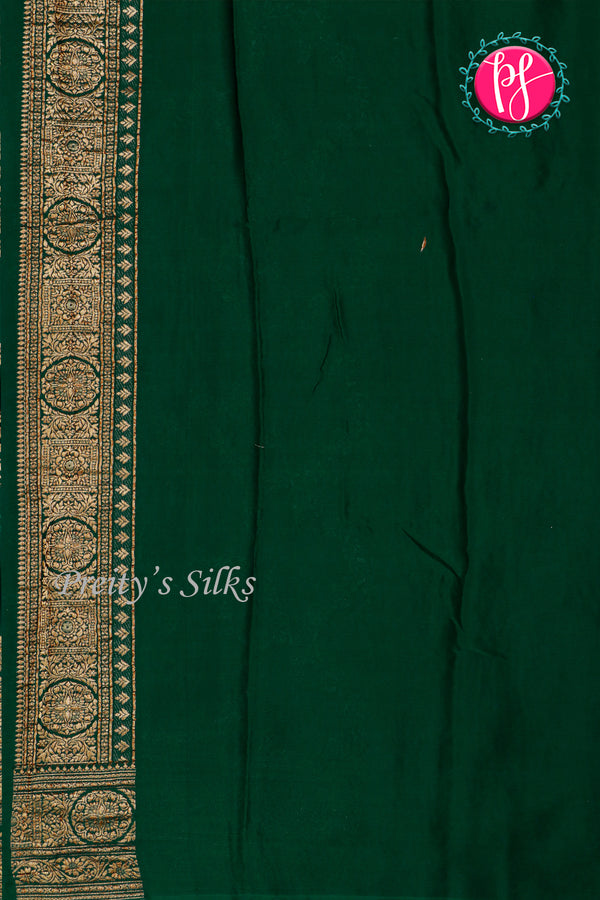 PURE KADDI BANARASI CREPE SILK SAREE-Bottlegreen-PA29680