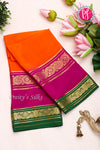 Pure Mysore Crepe Silk Saree -Orange And Pink BottleGreen -PA01239