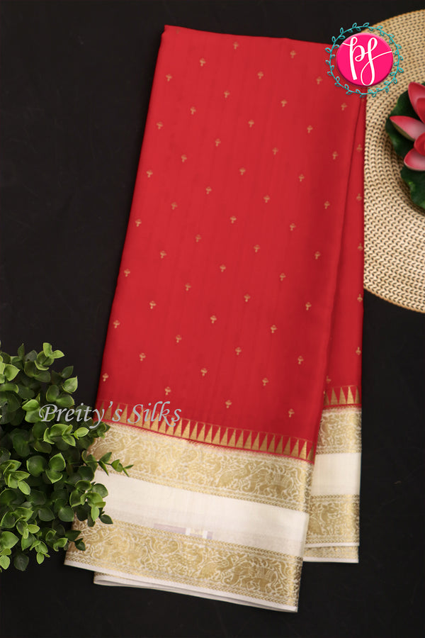 Pure Designer Crepe Silk Saree-Red And Halfwhite-PA20827
