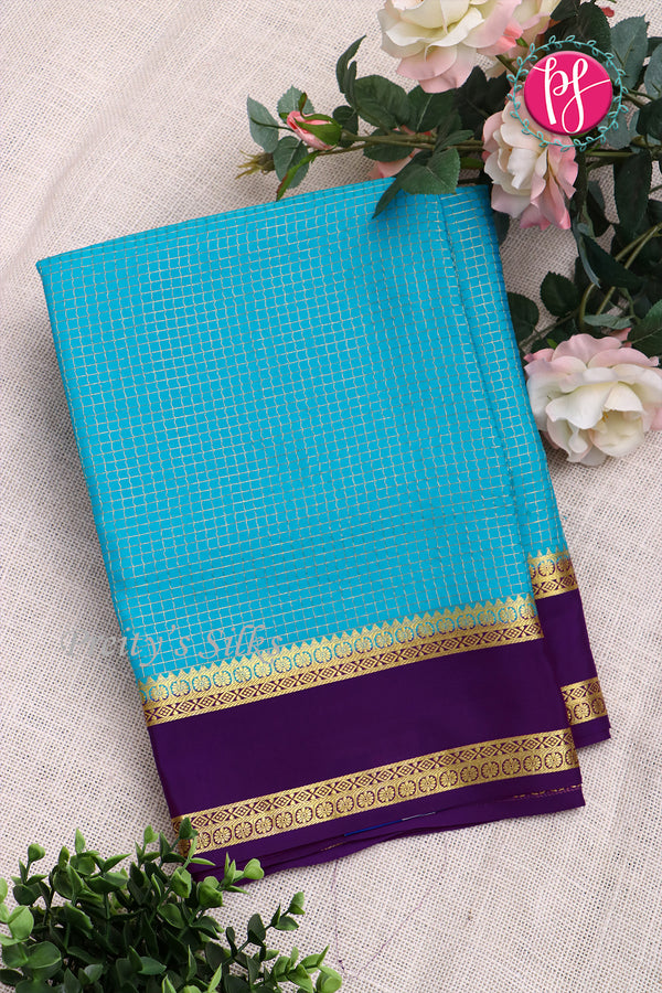 Pure Mysore Crepe Silk Saree -Skyblue And Deeppurple-PF86048
