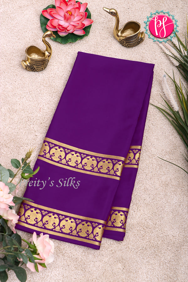 Pure Mysore Crepe Silk Saree-Gandaberunda Border-Purple-PA20598