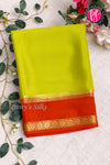 Pure Mysore Crepe Silk Saree -Light Green And Orange-PF82479
