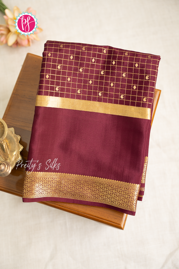 Pure Mysore Crepe Silk Saree-Marron-PA57142