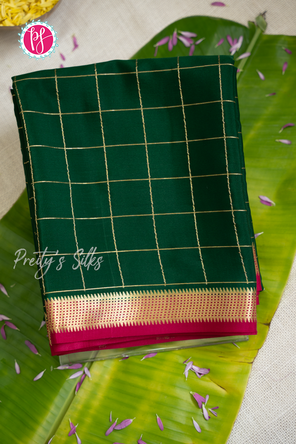 Pure Mysore Crepe Silk Saree-Bottlegreen And Mejentapink- PA56111