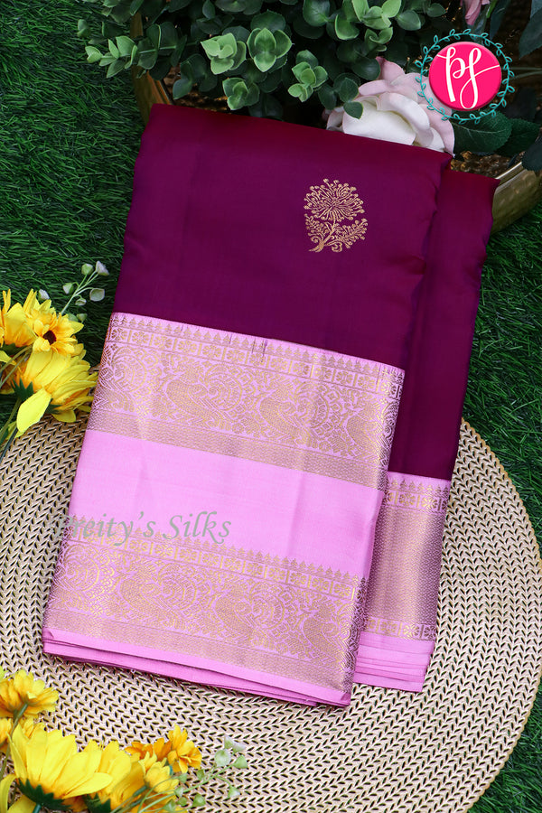Pure Kanchipuram Silk Saree-Darkmaroon And Lightpink-PA23514