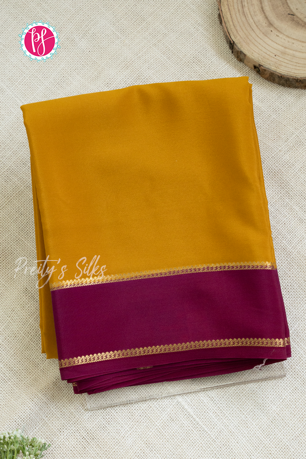 Pure Mysore Crepe Silk Saree-Mustardyellow And Pink-PA55504
