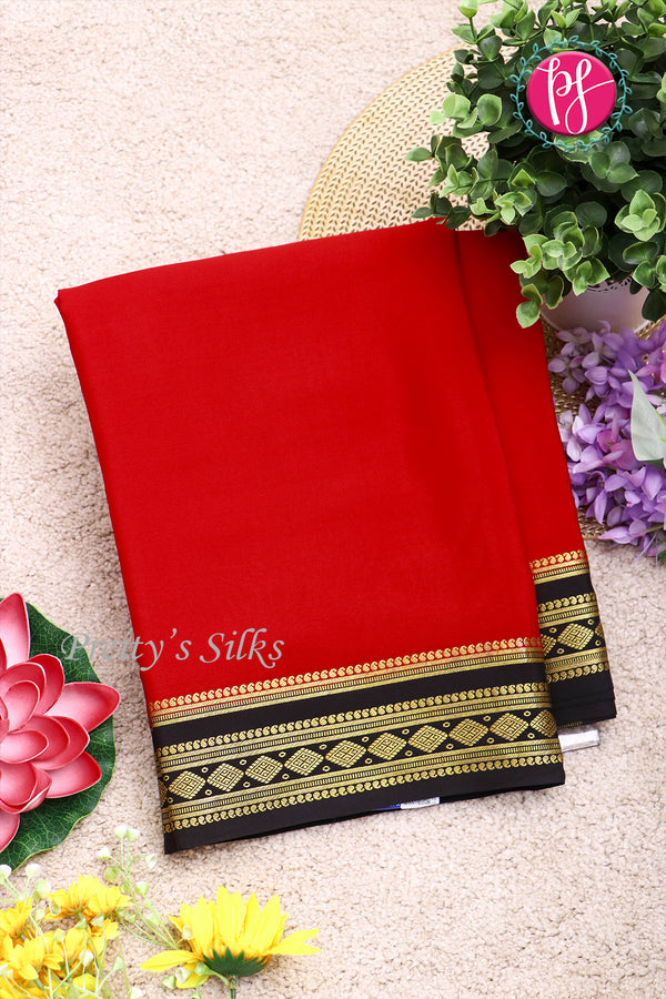 Pure Mysore Crepe Silk Saree-Red And Black-PA19913