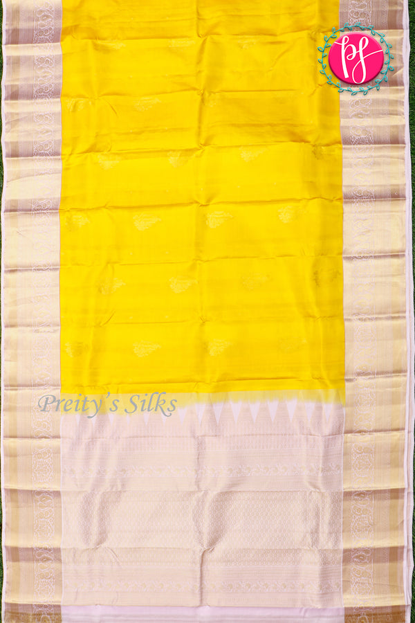 Pure Kanchipuram Silk Saree-Leamomyellow And Lightpink-PA23542