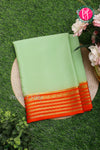 Pure Mysore Crepe Silk Saree-Pistagreen And Orange-PA26302