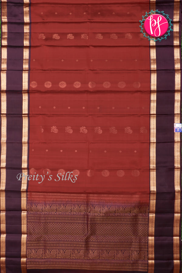Pure Kanchipuram Silk Saree-Dark Rust And Deep Plum -PA17552