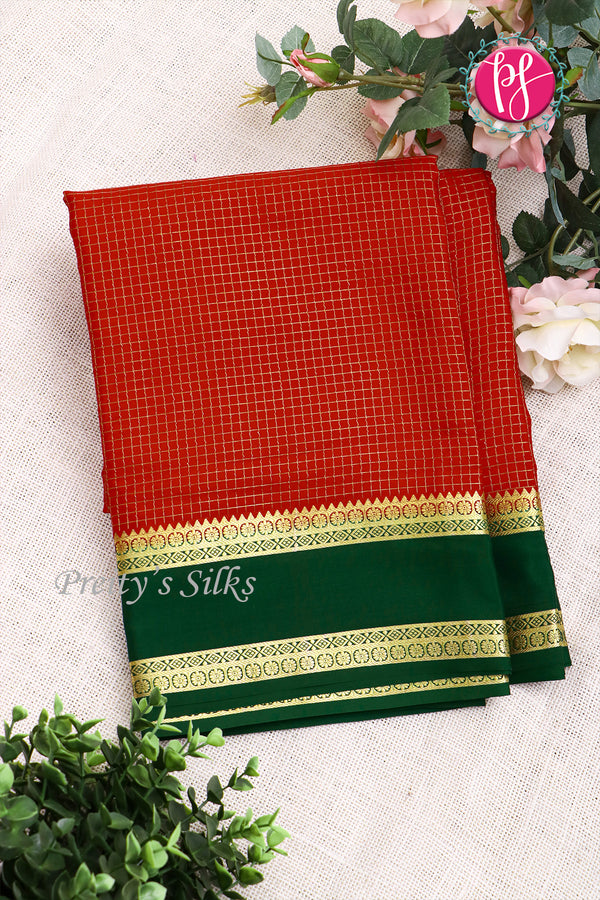 Pure Mysore Crepe Silk Saree -Red And BottleGreen-PF860498