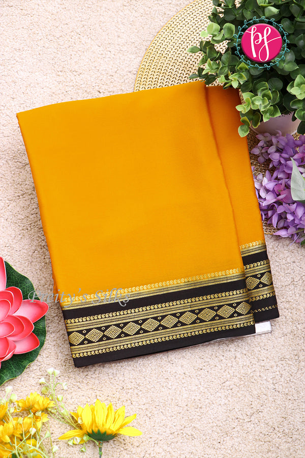 Pure Mysore Crepe Silk Saree-Yellow And Black-PA19913