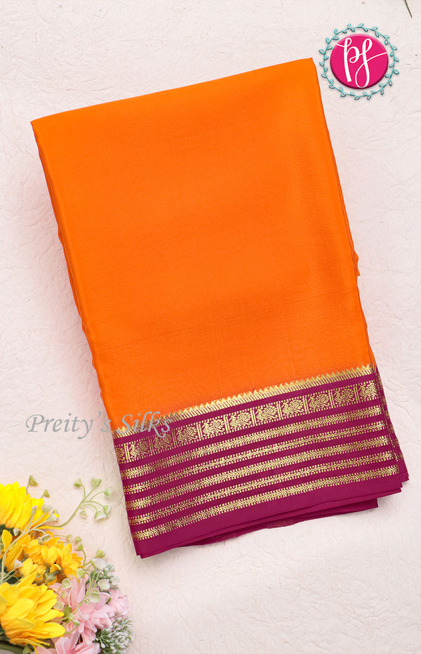 Pure Mysore Crepe Silk Saree-Brick orange And Darkpink-PF66917