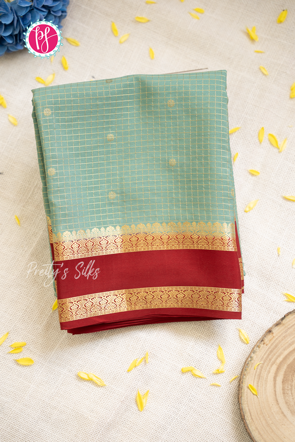 Pure Mysore Crepe Silk Saree-Seagreen And Maroon- PA56208