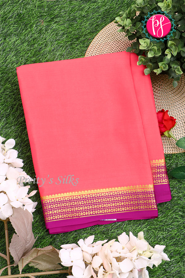 Pure Mysore Crepe Silk Saree-Peachishpink And Pink-PA22237