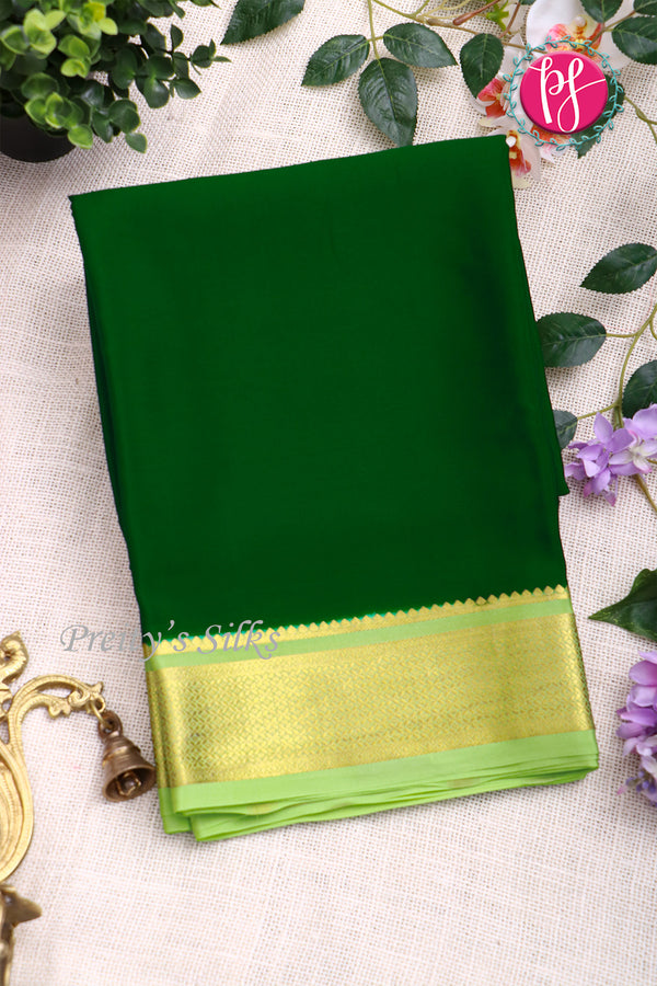 Pure Mysore Crepe Silk Saree -Bottle Green And Pastelgreen-PF82619