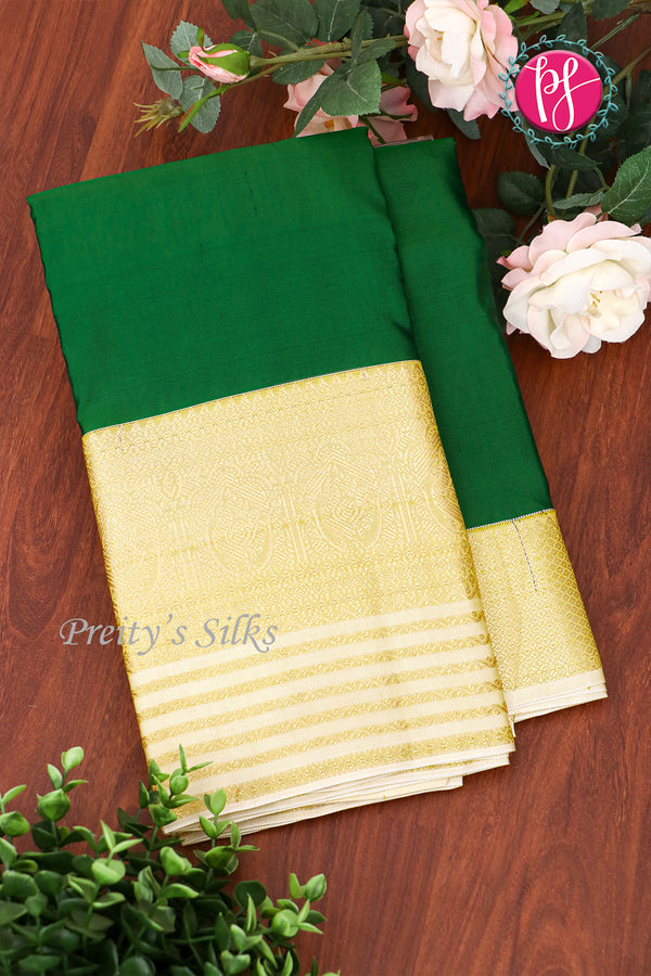 Pure Kanchipuram Silk Saree-Green And Creme-PF63080