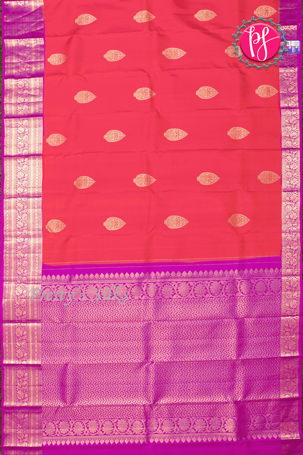 Pure Dual Shade Kanchipuram Silk Saree-Raspberry pink And LightPurple-PA39422