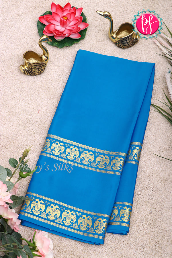 Pure Mysore Crepe Silk Saree-Gandaberunda Border-Anandablue-PA20598