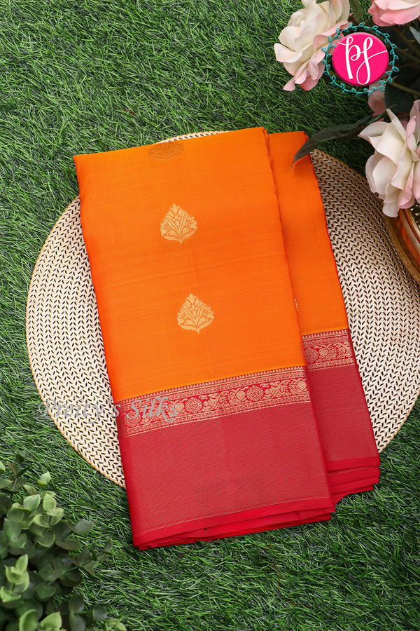 Half Pure Kanchipuram Silk Saree-Orange And RED-PA25965