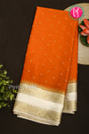 Pure Designer Crepe Silk Saree-Rusty Orange And Halfwhite-PA20827