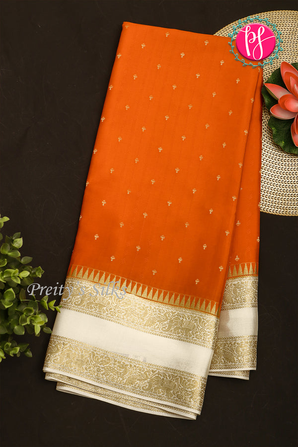 Pure Designer Crepe Silk Saree-Rusty Orange And Halfwhite-PA20827