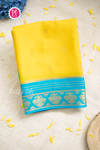 Pure Mysore Crepe Silk Saree-Yellow And Skyblue-PA56162