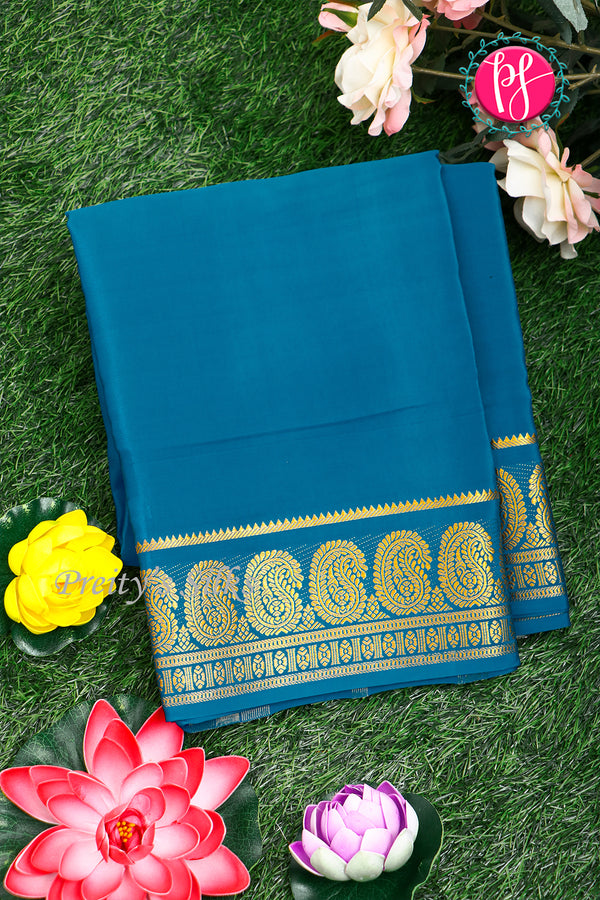 Pure Mysore Crepe Silk Saree-Tealblue-PA20648