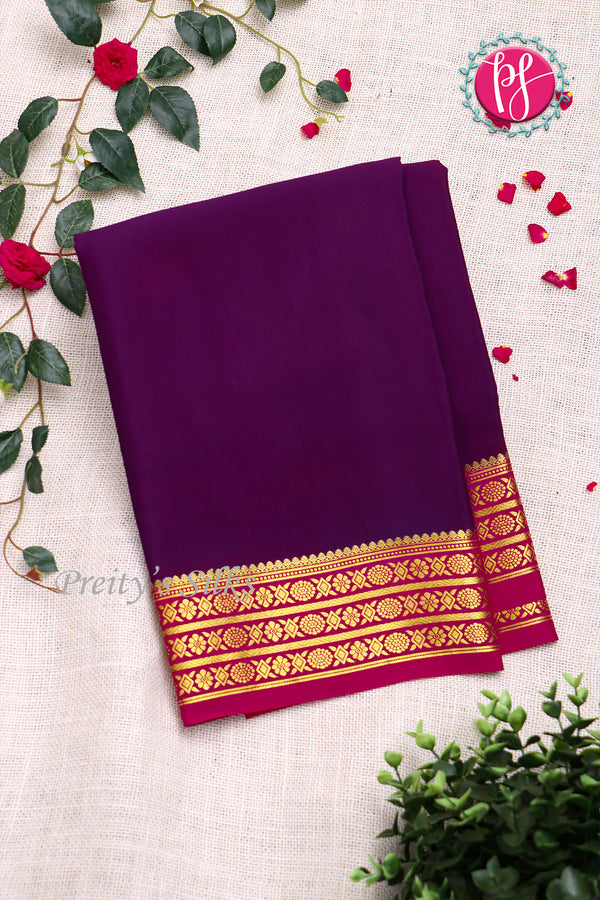 Pure Mysore Crepe Silk Saree -Deeppurple And Pink-PF82887